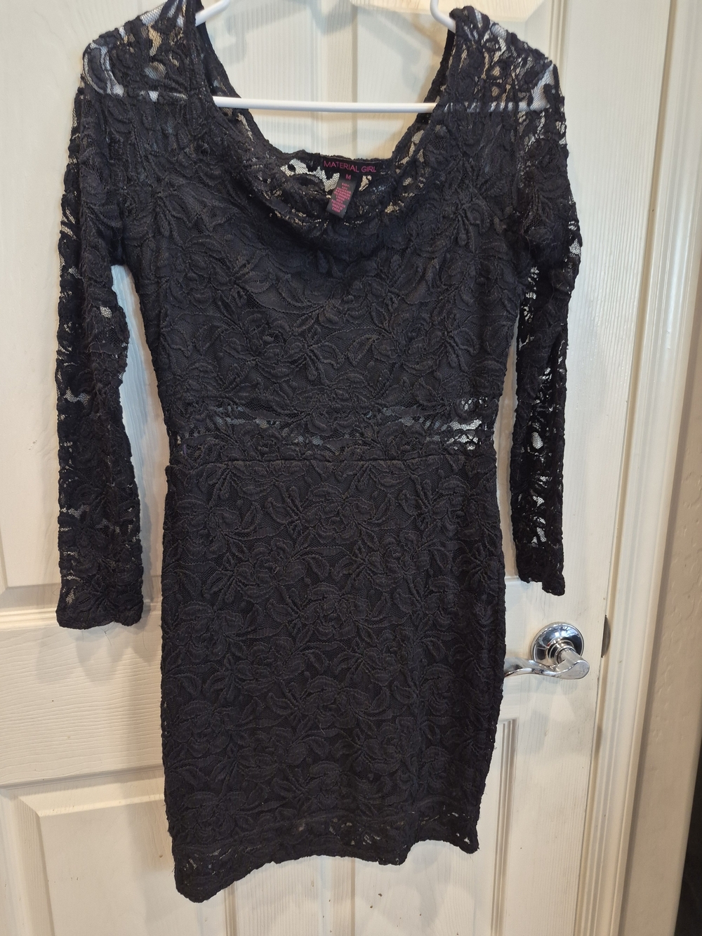 Material Girl Black Floral Lace Long Sleeve Dress